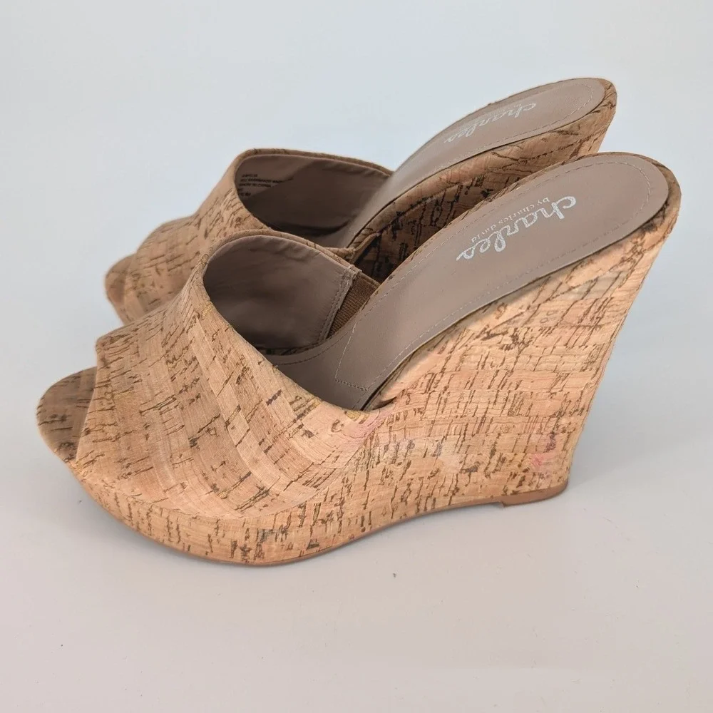Charles David Amilia‎ Cork Wedge Women 9.5 Natural Platform Slide Boho Chic Y2K